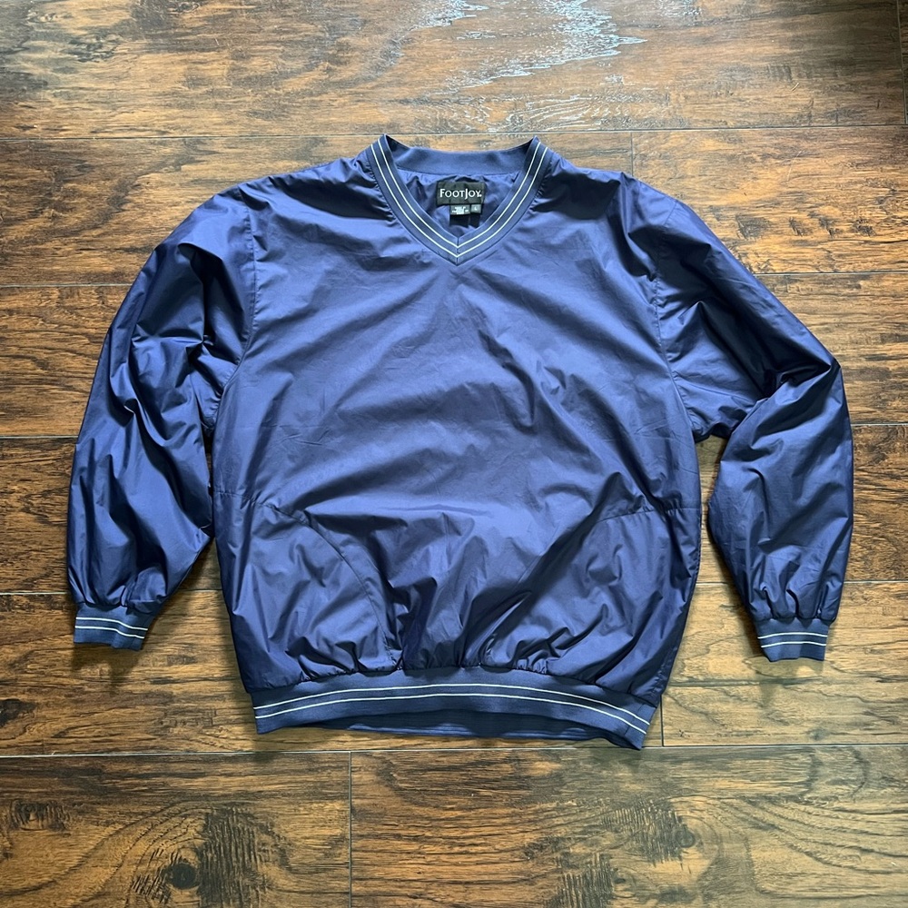 Foot Joy Mens Size L Golf Windbreaker Shirt V-Neck Pullover Navy Blue Nylon FJ